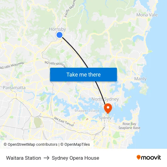 Waitara Station to Sydney Opera House map