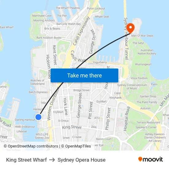 King Street Wharf to Sydney Opera House map