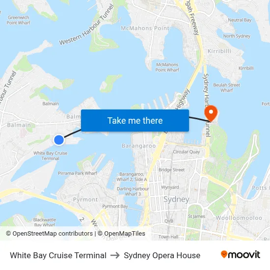 White Bay Cruise Terminal to Sydney Opera House map