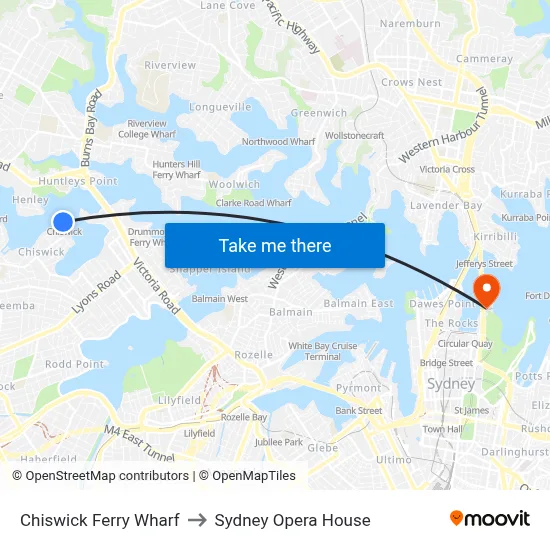Chiswick Ferry Wharf to Sydney Opera House map