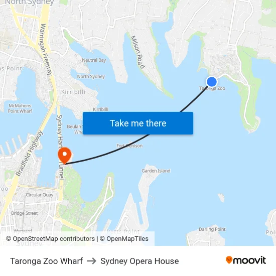 Taronga Zoo Wharf to Sydney Opera House map