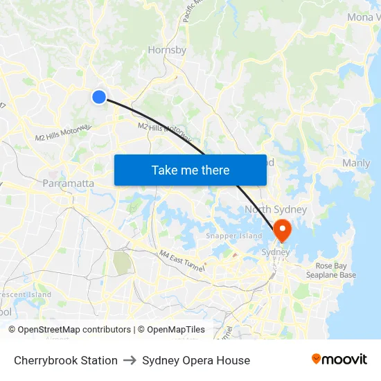 Cherrybrook Station to Sydney Opera House map