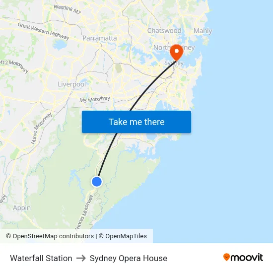 Waterfall Station to Sydney Opera House map