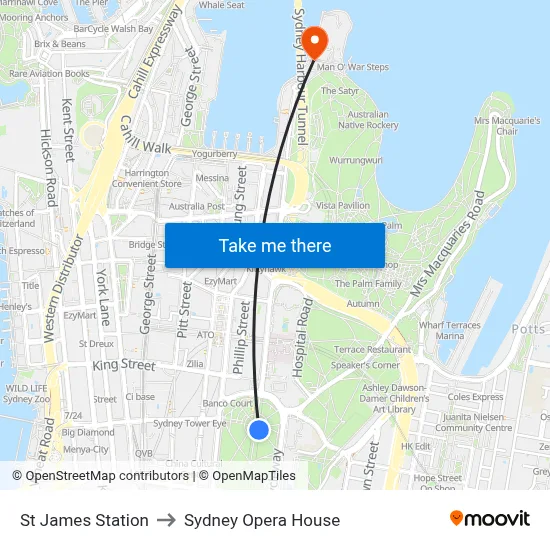 St James Station to Sydney Opera House map
