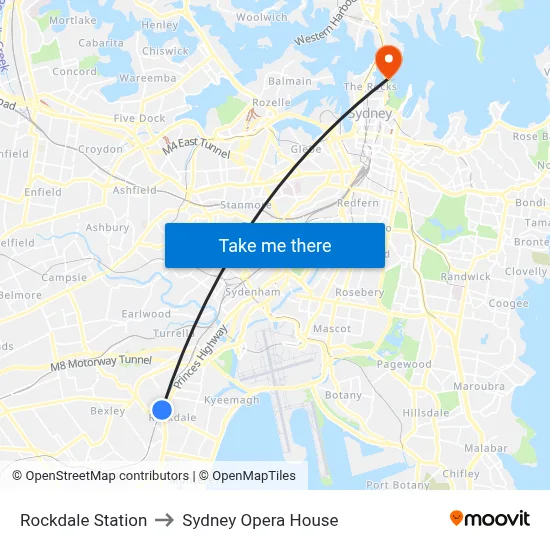 Rockdale Station to Sydney Opera House map