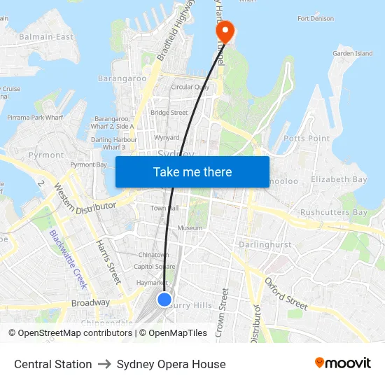 Central Station to Sydney Opera House map