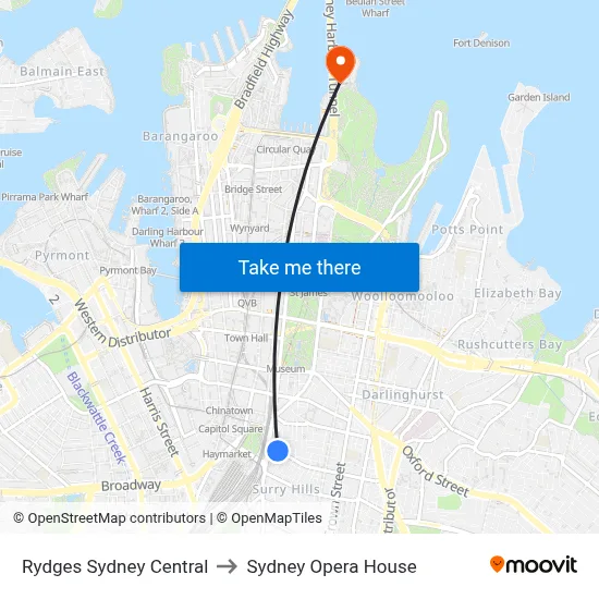 Rydges Sydney Central to Sydney Opera House map