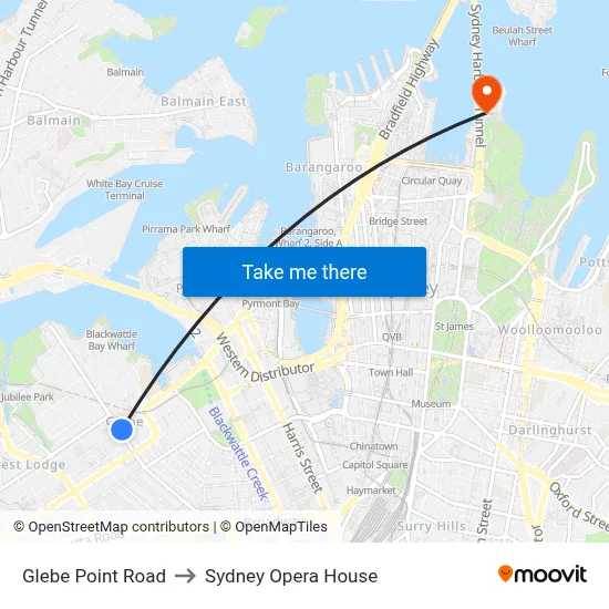 Glebe Point Road to Sydney Opera House map
