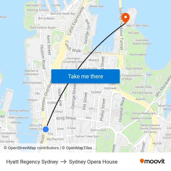Hyatt Regency Sydney to Sydney Opera House map
