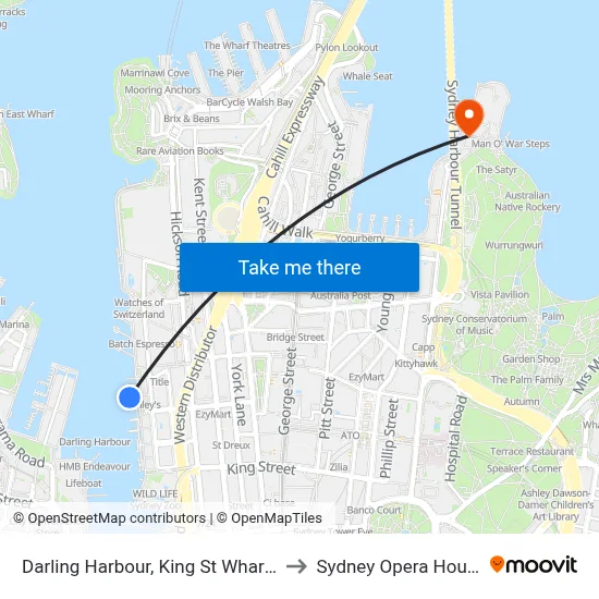Darling Harbour, King St Wharf 2 to Sydney Opera House map