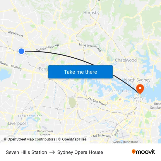 Seven Hills Station to Sydney Opera House map