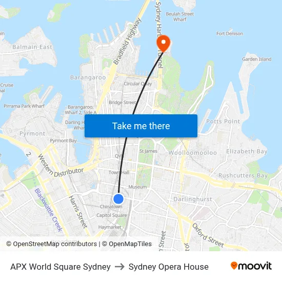 APX World Square Sydney to Sydney Opera House map