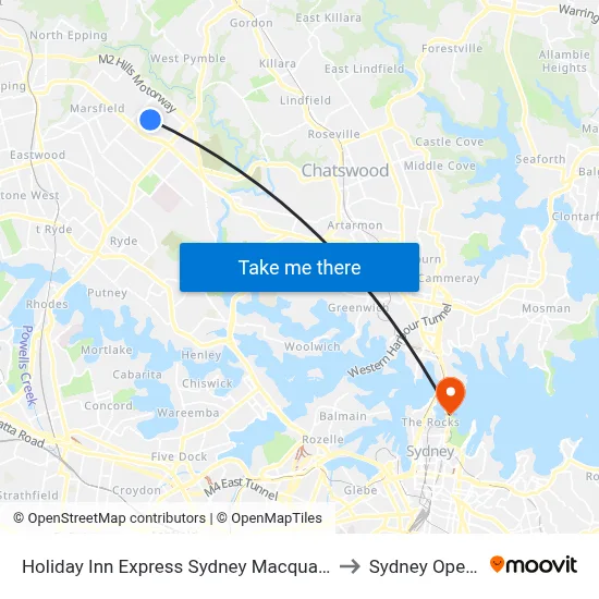 Holiday Inn Express Sydney Macquarie Park an IHG Hotel to Sydney Opera House map