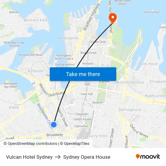 Vulcan Hotel Sydney to Sydney Opera House map