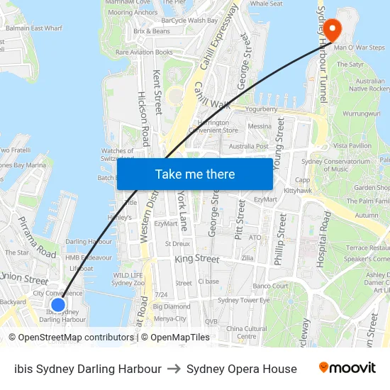 ibis Sydney Darling Harbour to Sydney Opera House map