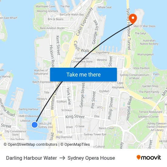 Darling Harbour Water to Sydney Opera House map