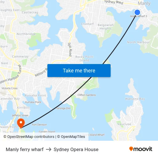Manly ferry wharf to Sydney Opera House map