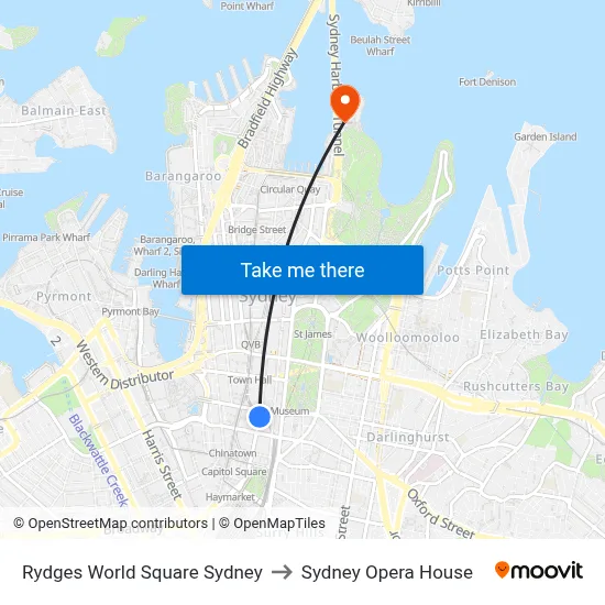 Rydges World Square Sydney to Sydney Opera House map
