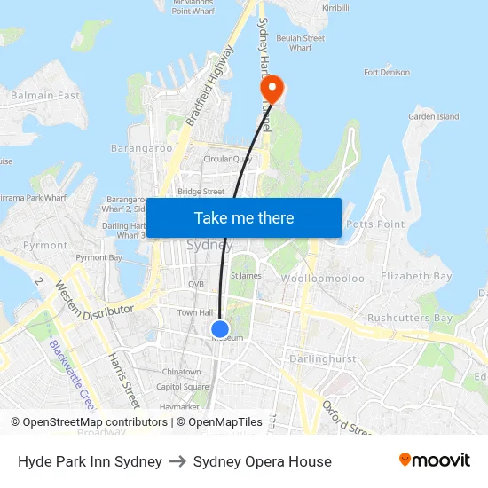 Hyde Park Inn Sydney to Sydney Opera House map