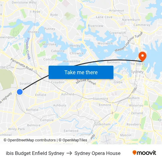 ibis Budget Enfield Sydney to Sydney Opera House map