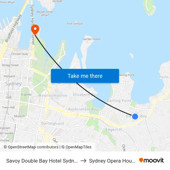 Savoy Double Bay Hotel Sydney to Sydney Opera House map