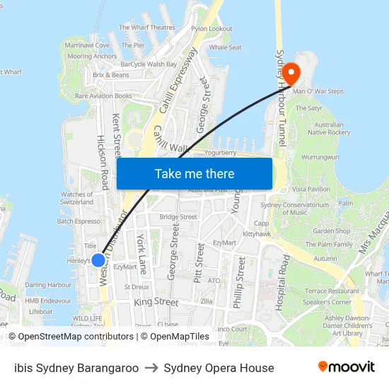ibis Sydney Barangaroo to Sydney Opera House map