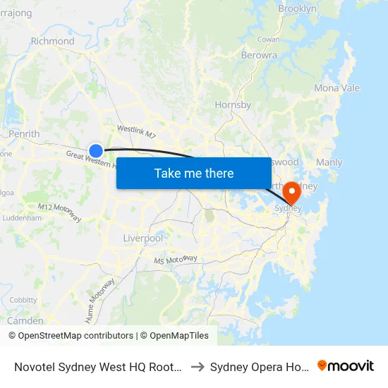 Novotel Sydney West HQ Rooty Hill to Sydney Opera House map