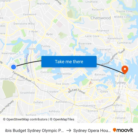 ibis Budget Sydney Olympic Park to Sydney Opera House map