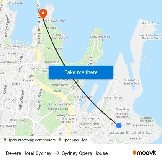 Devere Hotel Sydney to Sydney Opera House map