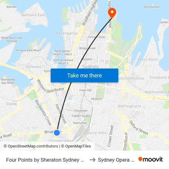 Four Points by Sheraton Sydney Central Park to Sydney Opera House map