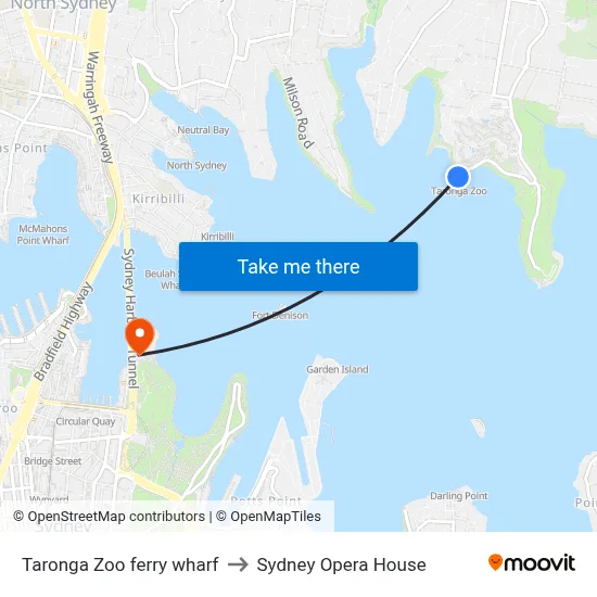 Taronga Zoo ferry wharf to Sydney Opera House map