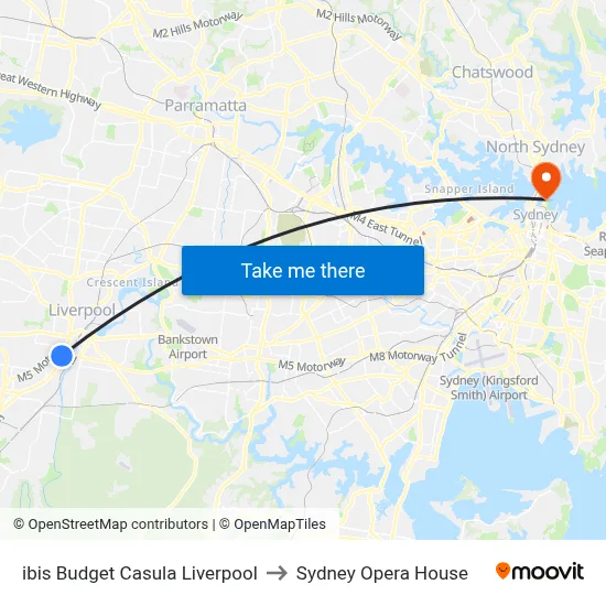 ibis Budget Casula Liverpool to Sydney Opera House map