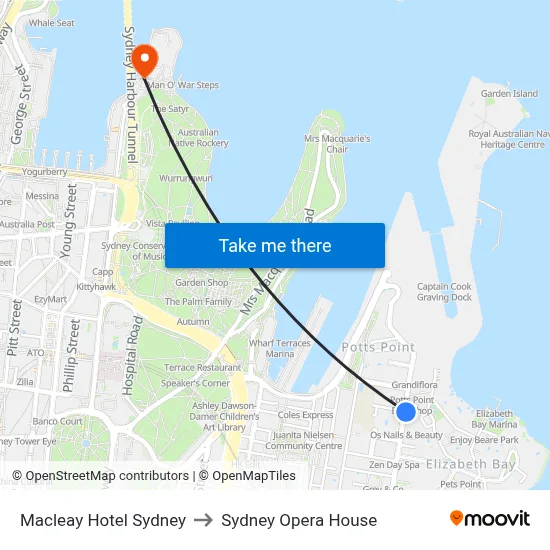 Macleay Hotel Sydney to Sydney Opera House map