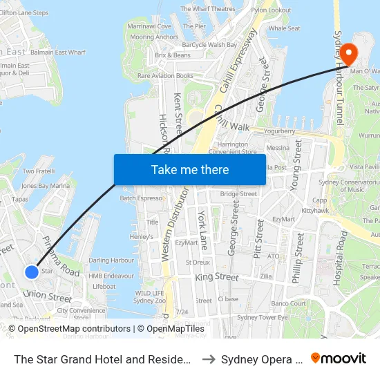 The Star Grand Hotel and Residences Sydney to Sydney Opera House map