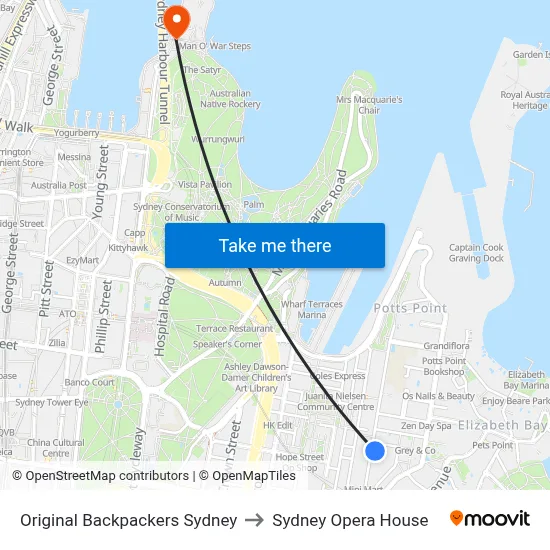 Original Backpackers Sydney to Sydney Opera House map