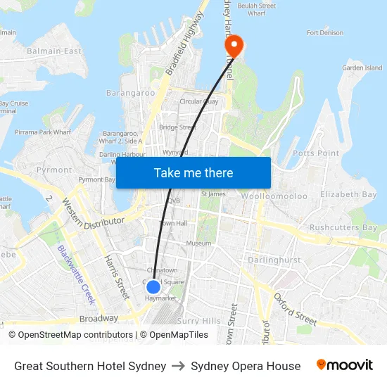 Great Southern Hotel Sydney to Sydney Opera House map