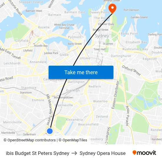 ibis Budget St Peters Sydney to Sydney Opera House map
