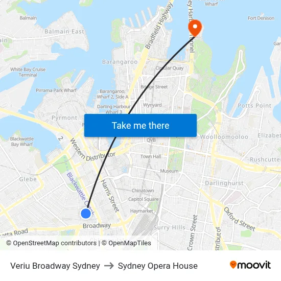 Veriu Broadway Sydney to Sydney Opera House map