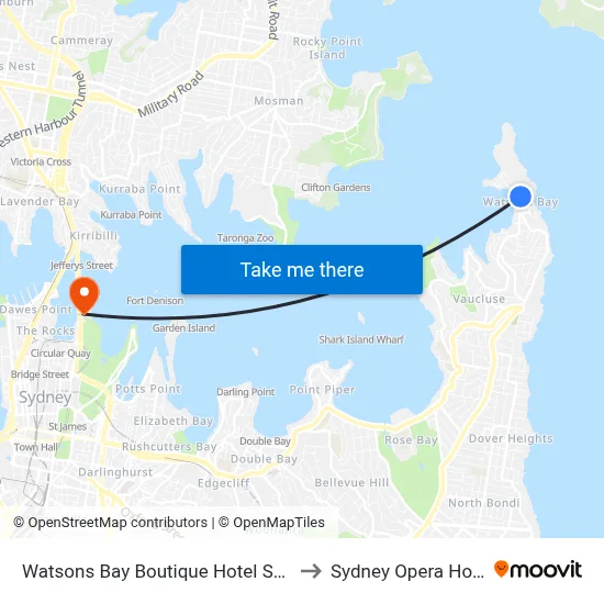 Watsons Bay Boutique Hotel Sydney to Sydney Opera House map