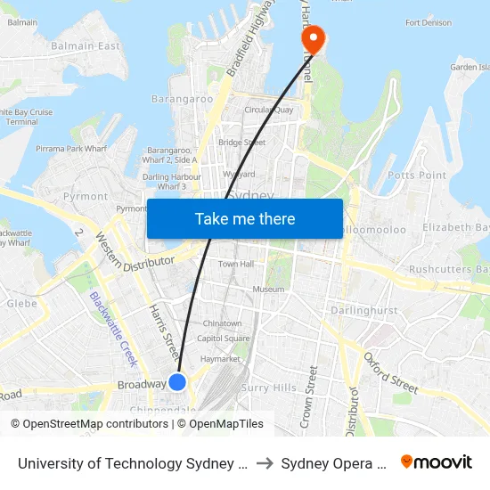 University of Technology Sydney Broadway to Sydney Opera House map