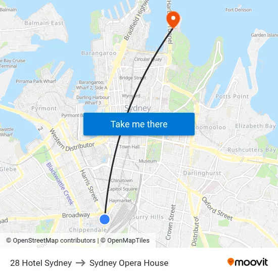 28 Hotel Sydney to Sydney Opera House map