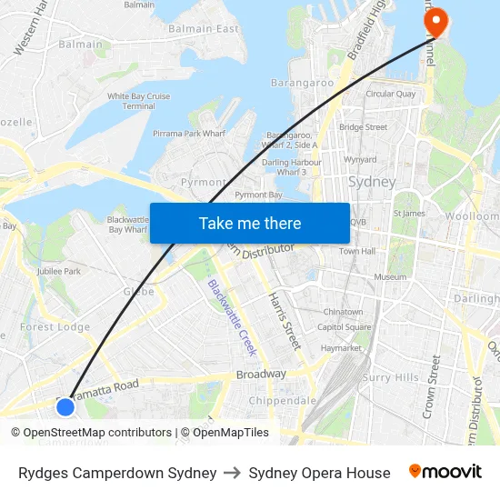 Rydges Camperdown Sydney to Sydney Opera House map