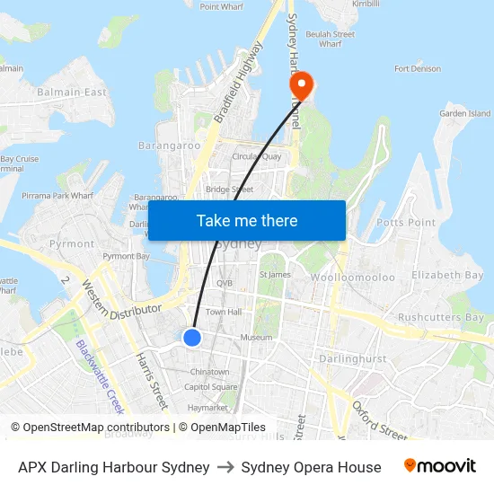 APX Darling Harbour Sydney to Sydney Opera House map