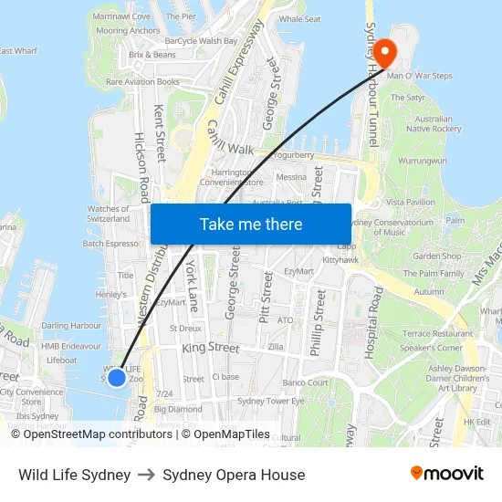 Wild Life Sydney to Sydney Opera House map
