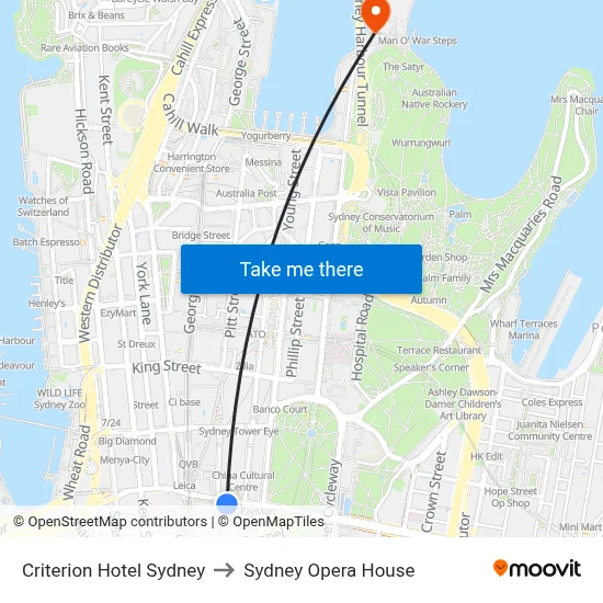 Criterion Hotel Sydney to Sydney Opera House map