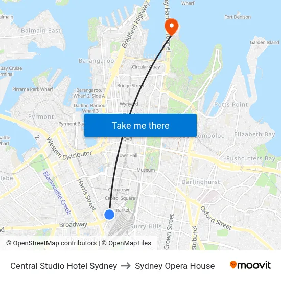 Central Studio Hotel Sydney to Sydney Opera House map