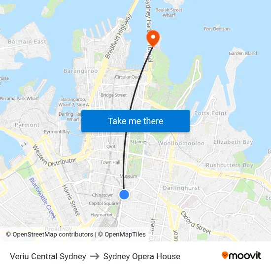 Veriu Central Sydney to Sydney Opera House map
