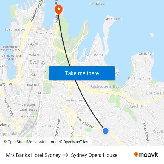 Mrs Banks Hotel Sydney to Sydney Opera House map
