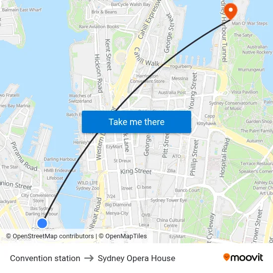 Convention station to Sydney Opera House map