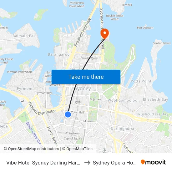 Vibe Hotel Sydney Darling Harbour to Sydney Opera House map